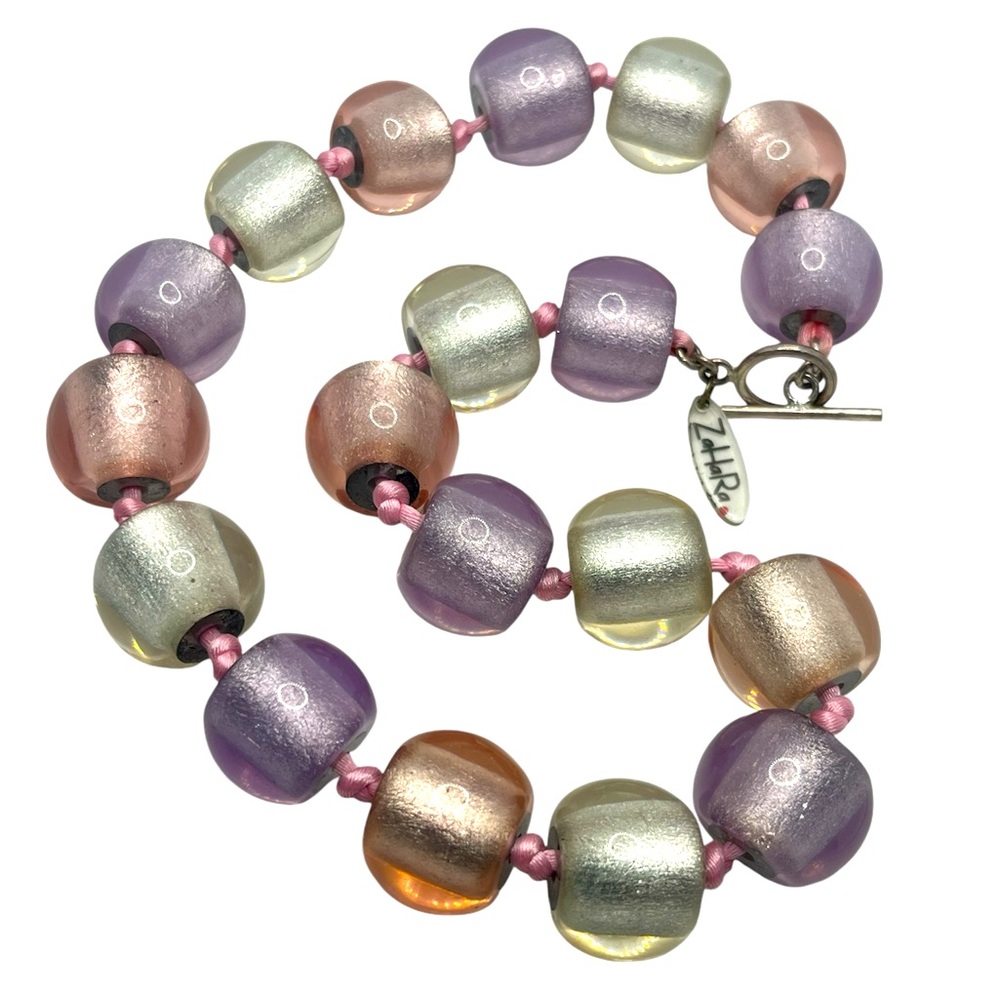 ZaHaRa large round lucite beaded statement necklace colorful pink purple